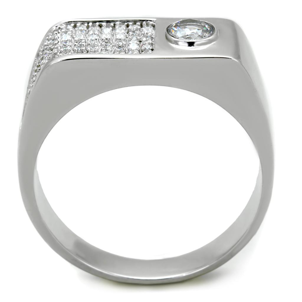 MATS239 - Rhodium 925 Sterling Silver Ring with AAA Grade CZ in Clear