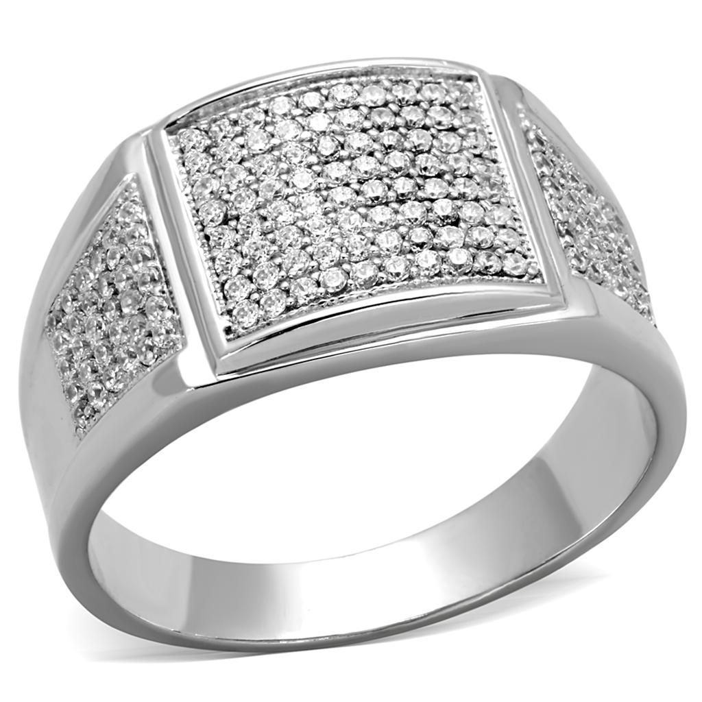MATS241 - Rhodium 925 Sterling Silver Ring with AAA Grade CZ in Clear