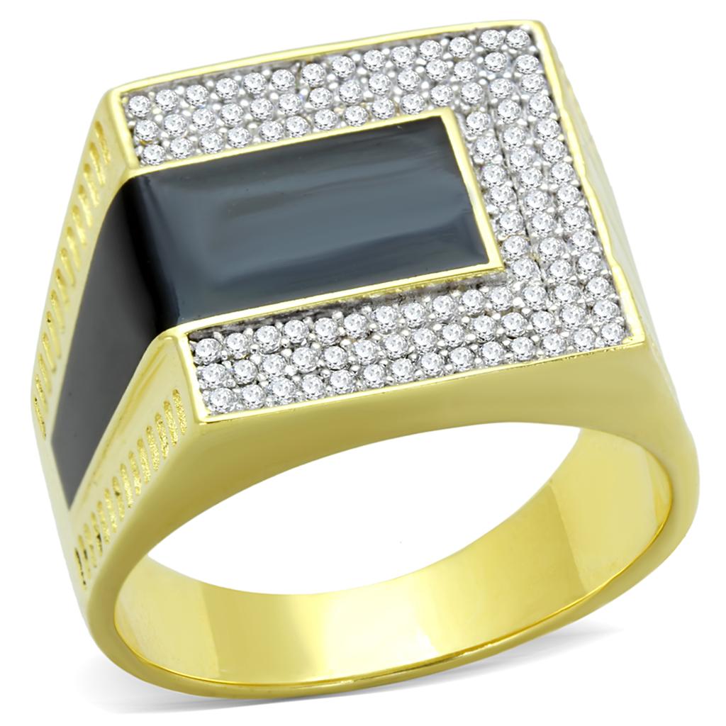 MATS245 - Gold+Rhodium 925 Sterling Silver Ring with AAA Grade CZ in Clear