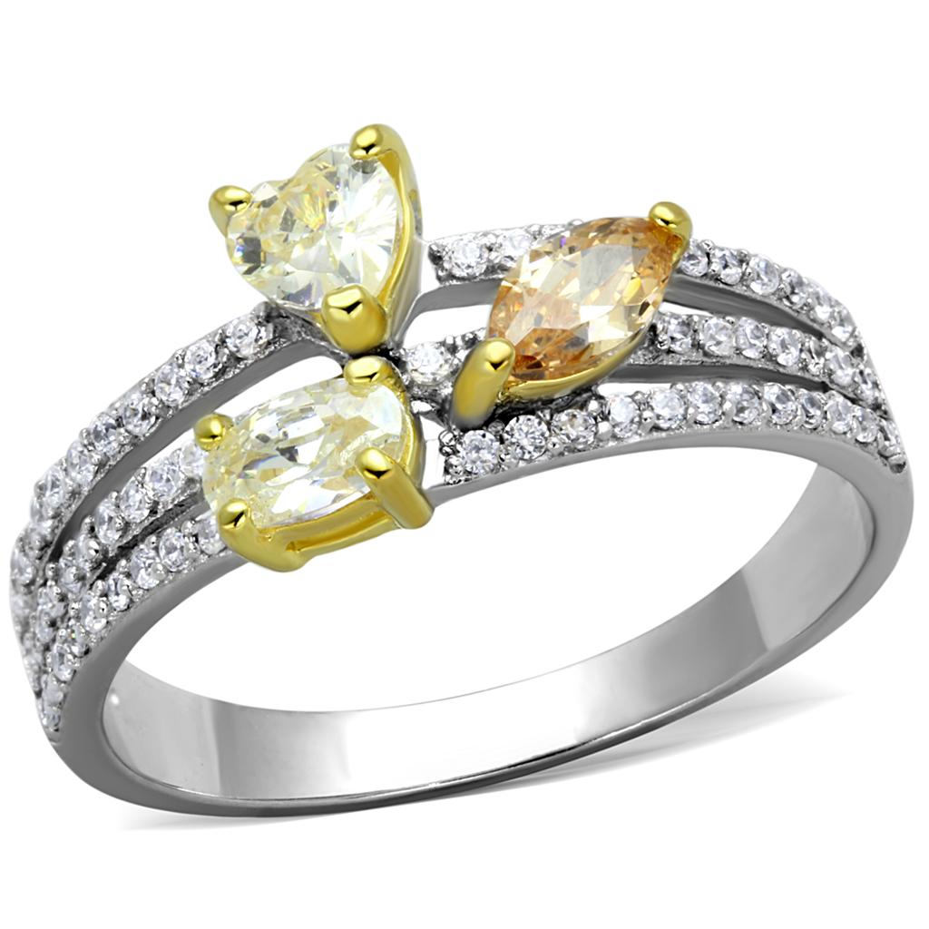 MATS250 - Reverse Two-Tone 925 Sterling Silver Ring with AAA Grade CZ in Multi Color