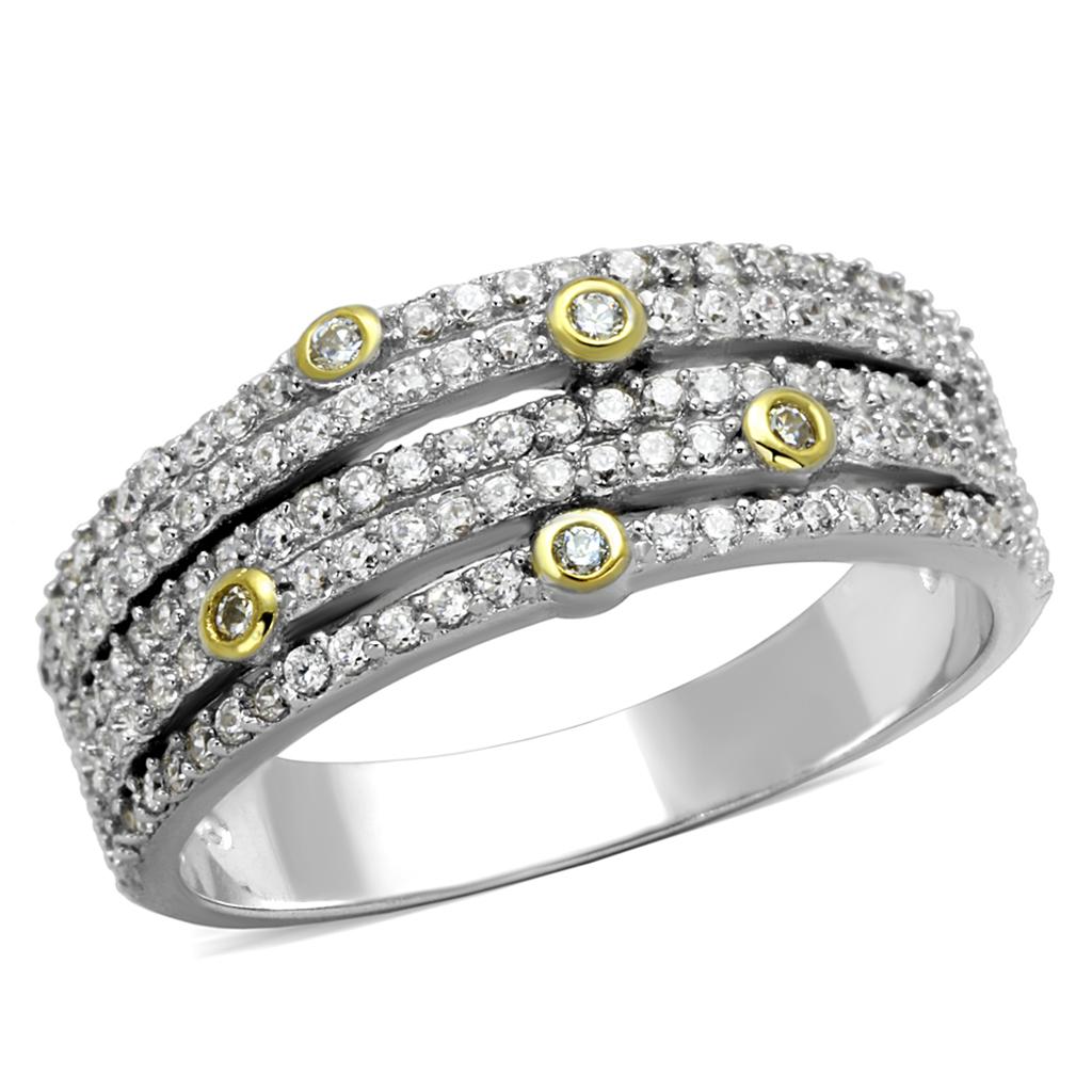 MATS251 - Reverse Two-Tone 925 Sterling Silver Ring with AAA Grade CZ in Clear