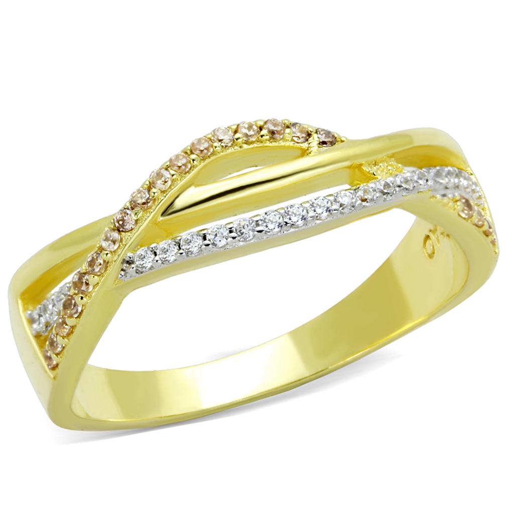 MATS252 - Gold+Rhodium 925 Sterling Silver Ring with AAA Grade CZ in Champagne