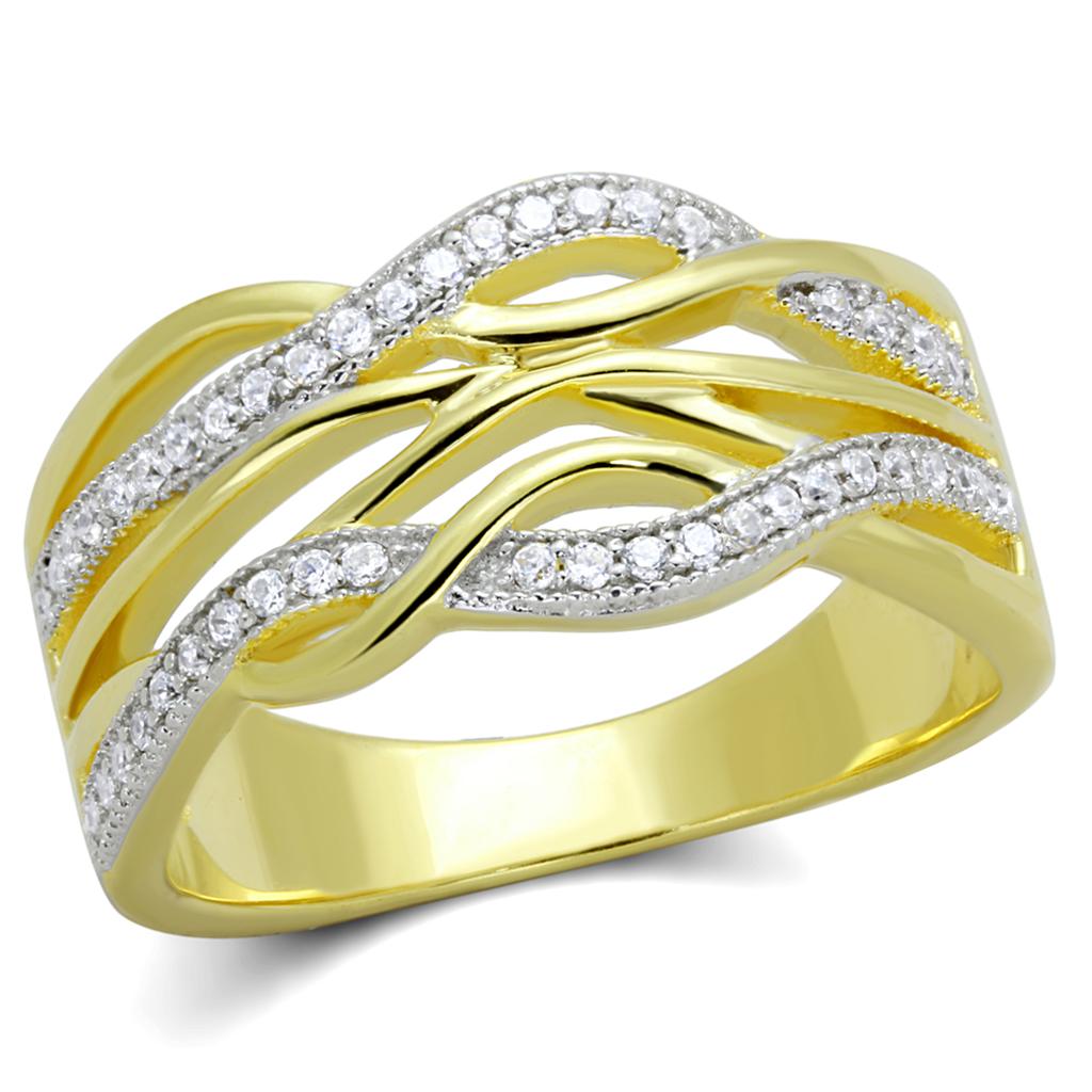 MATS253 - Gold+Rhodium 925 Sterling Silver Ring with AAA Grade CZ in Clear
