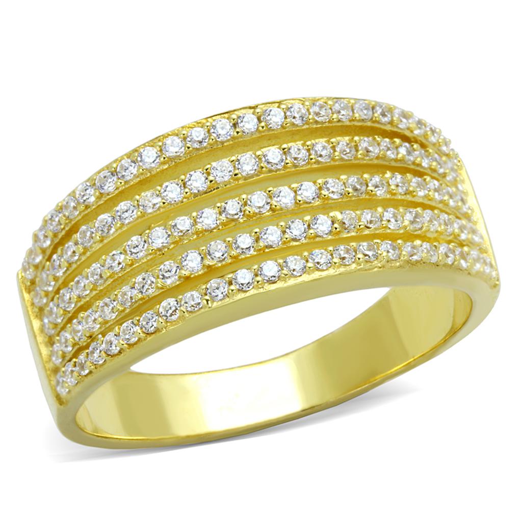 MATS254 - Gold 925 Sterling Silver Ring with AAA Grade CZ in Clear