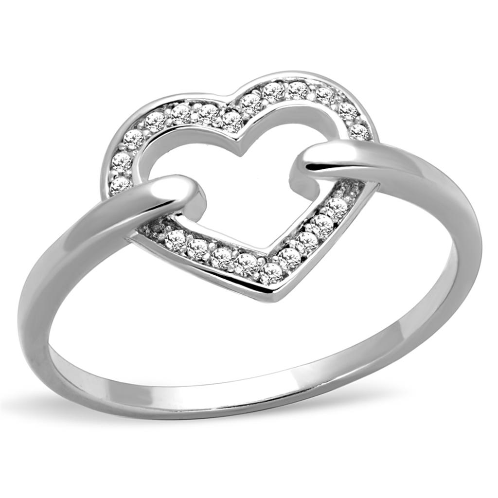 MATS256 - Rhodium 925 Sterling Silver Ring with AAA Grade CZ in Clear