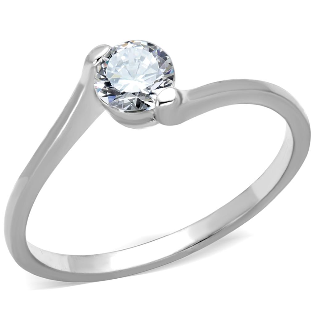 MATS272 - Rhodium 925 Sterling Silver Ring with AAA Grade CZ in Clear