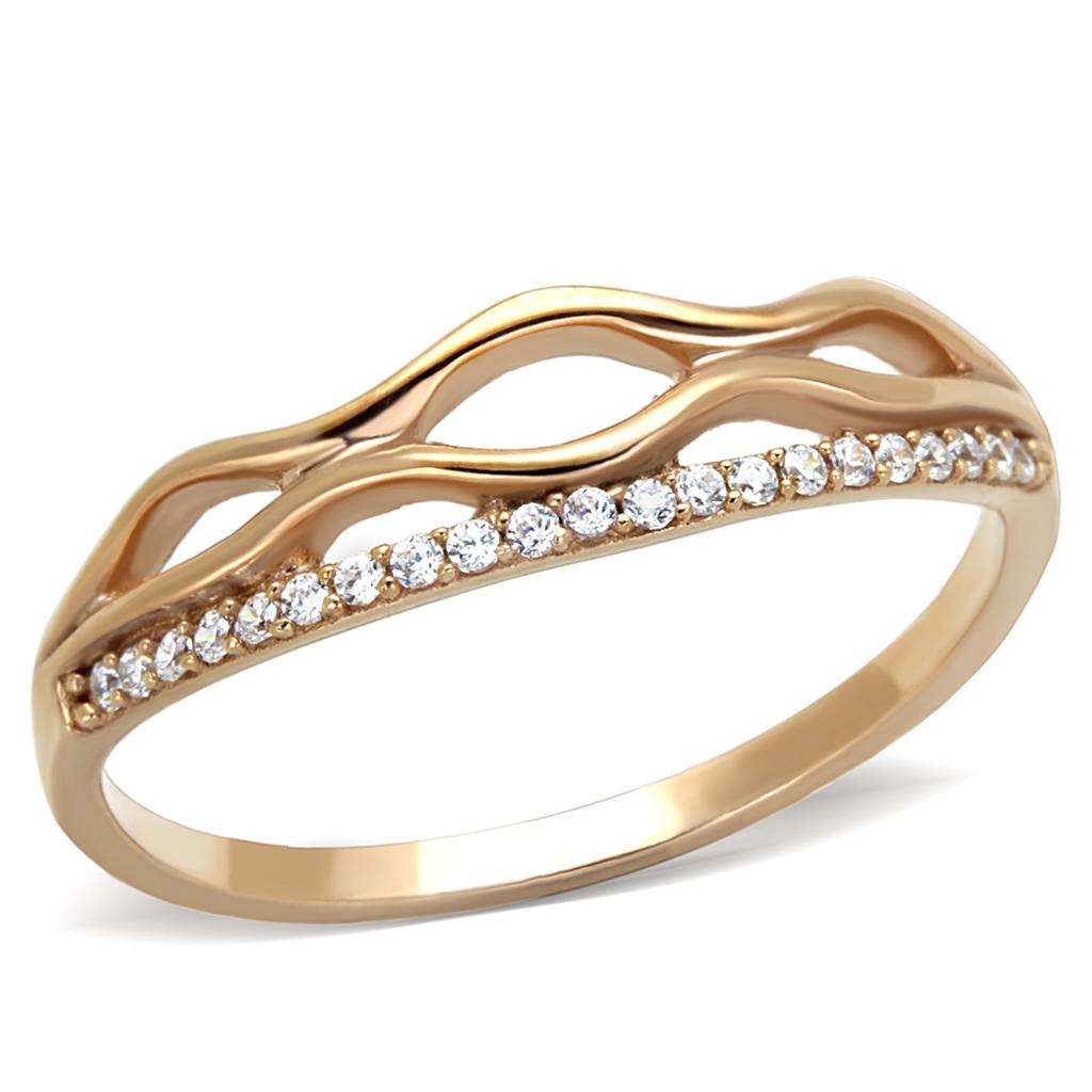MATS278 - Rose Gold 925 Sterling Silver Ring with AAA Grade CZ in Clear