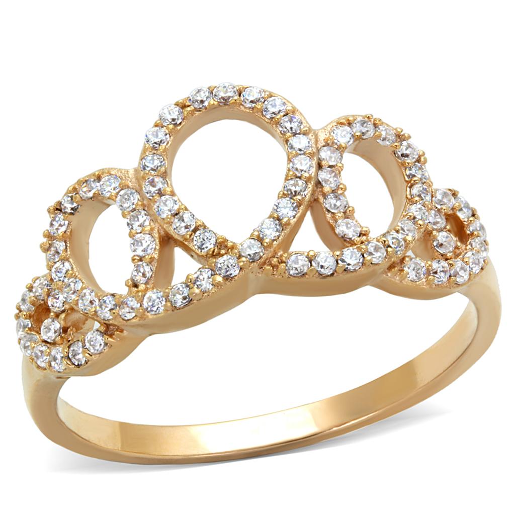 MATS279 - Rose Gold 925 Sterling Silver Ring with AAA Grade CZ in Clear