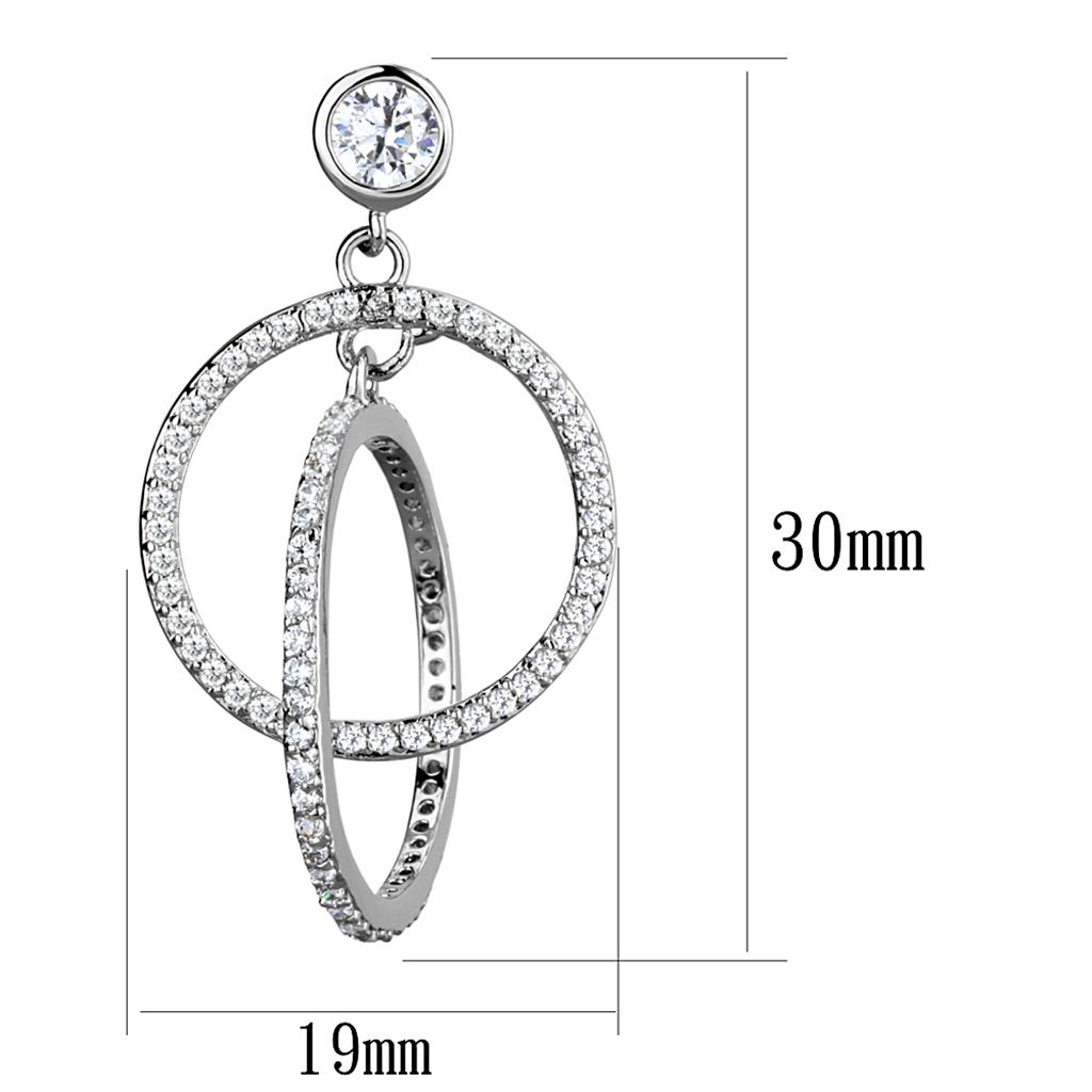 MATS294 - Rhodium 925 Sterling Silver Earrings with AAA Grade CZ in Clear
