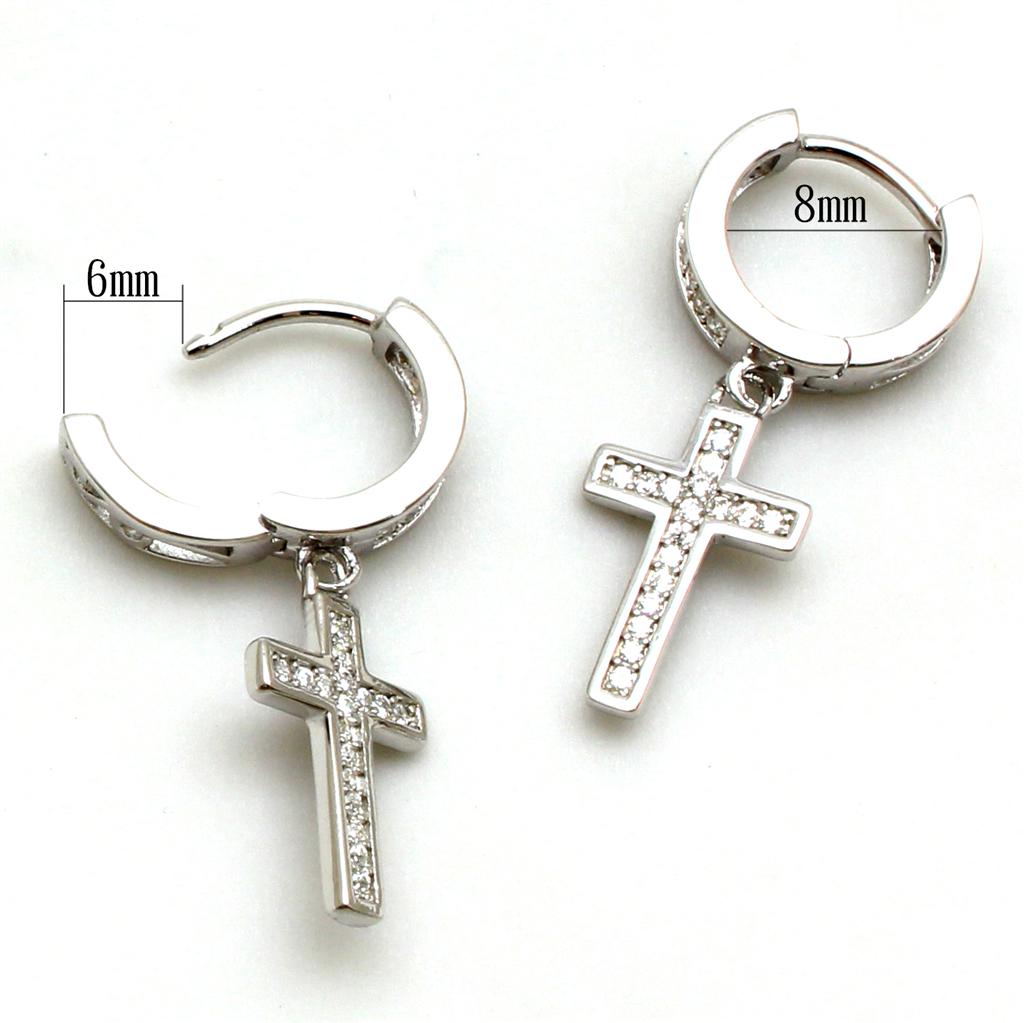 MATS295 - Rhodium 925 Sterling Silver Earrings with AAA Grade CZ in Clear