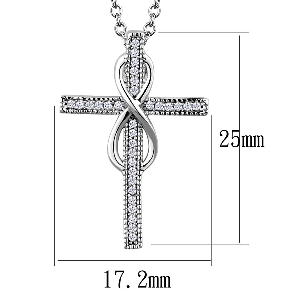 MATS301 - Rhodium 925 Sterling Silver Chain Pendant with AAA Grade CZ in Clear