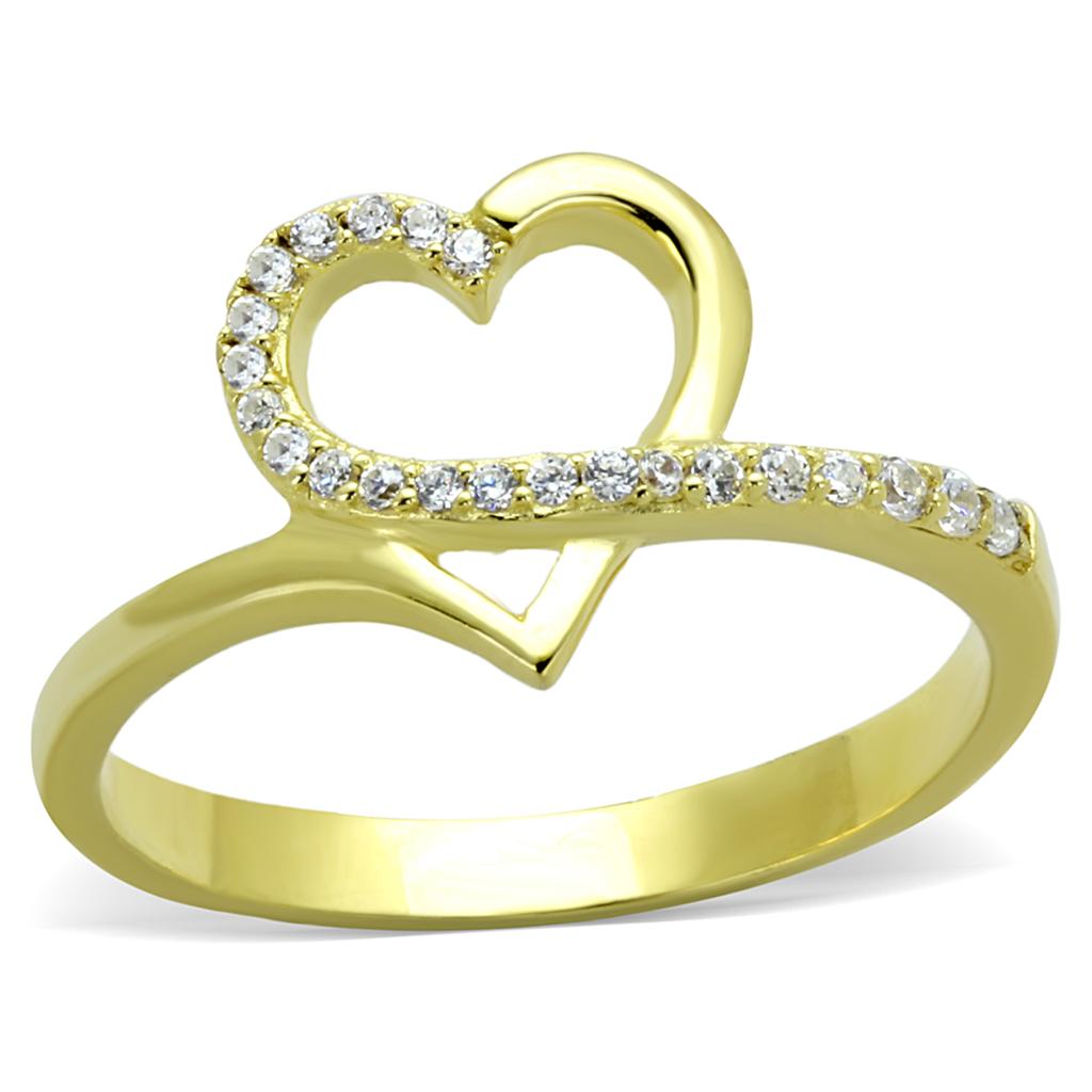 MATS308 - Gold 925 Sterling Silver Ring with AAA Grade CZ in Clear