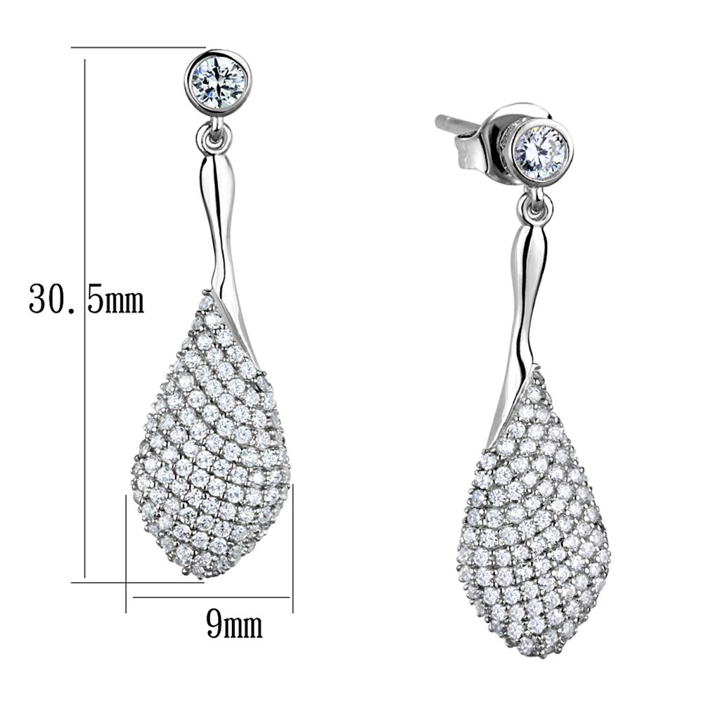 MATS324 - Rhodium 925 Sterling Silver Earrings with AAA Grade CZ in Clear