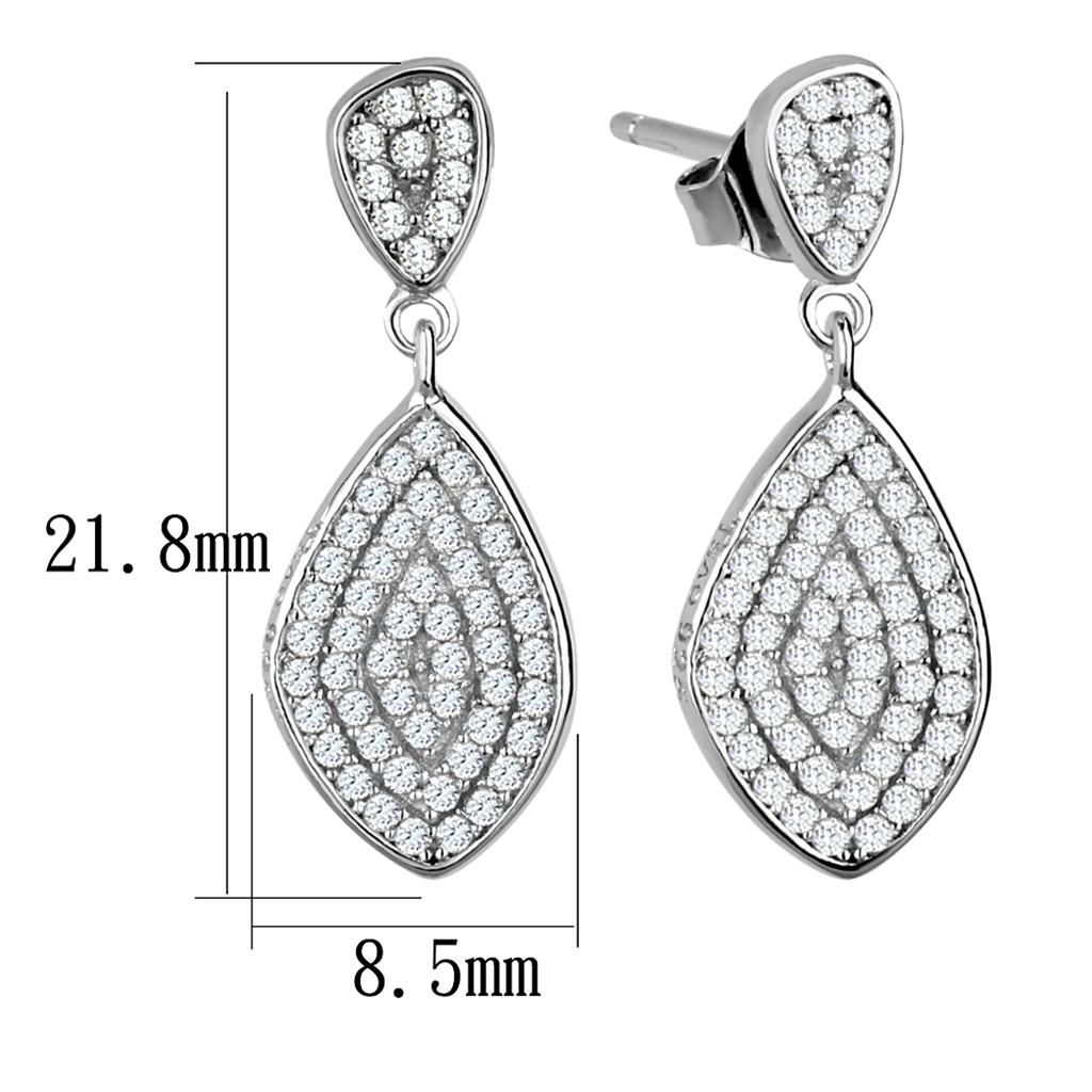 MATS325 - Rhodium 925 Sterling Silver Earrings with AAA Grade CZ in Clear