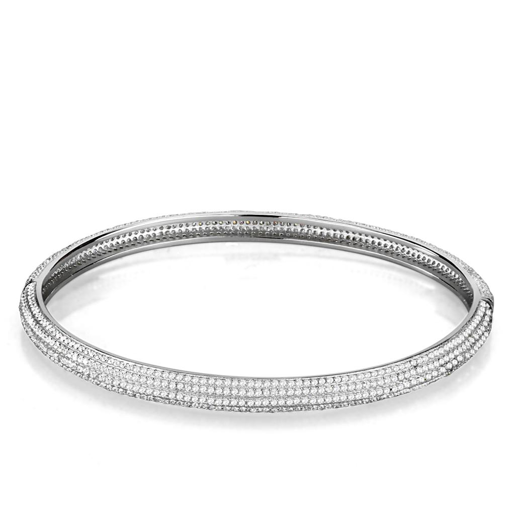 MATS328 - Rhodium 925 Sterling Silver Bangle with AAA Grade CZ in Clear