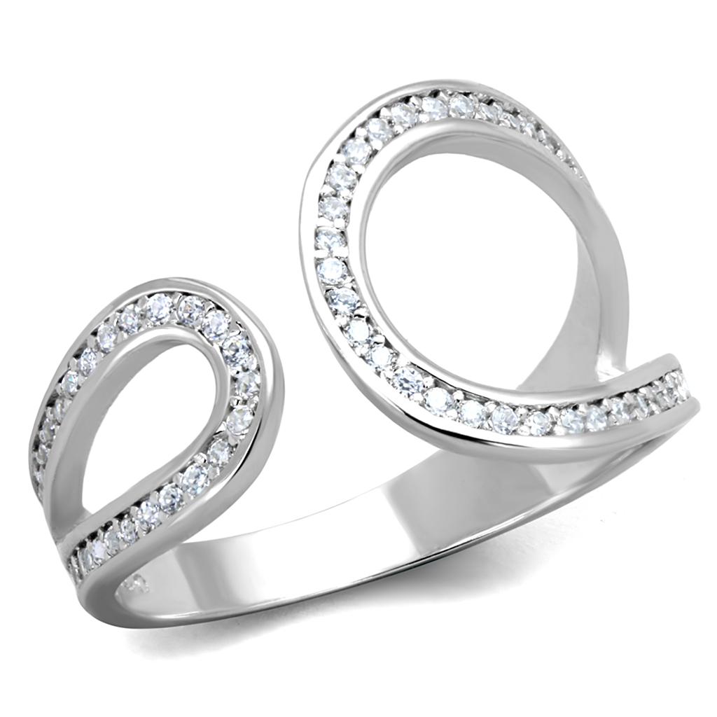MATS359 - Rhodium 925 Sterling Silver Ring with AAA Grade CZ in Clear