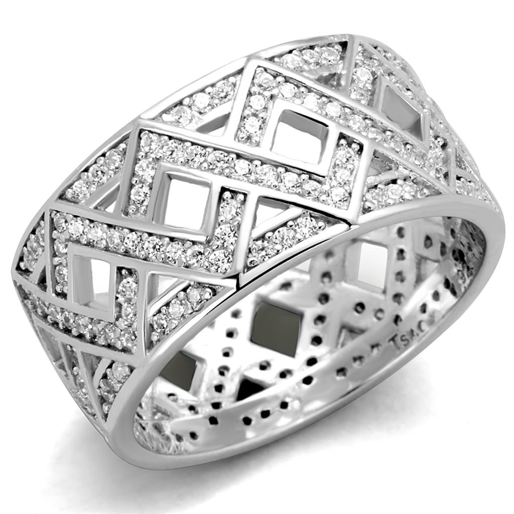 MATS372 - Rhodium 925 Sterling Silver Ring with AAA Grade CZ in Clear