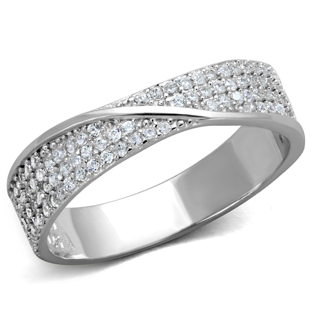 MATS373 - Rhodium 925 Sterling Silver Ring with AAA Grade CZ in Clear