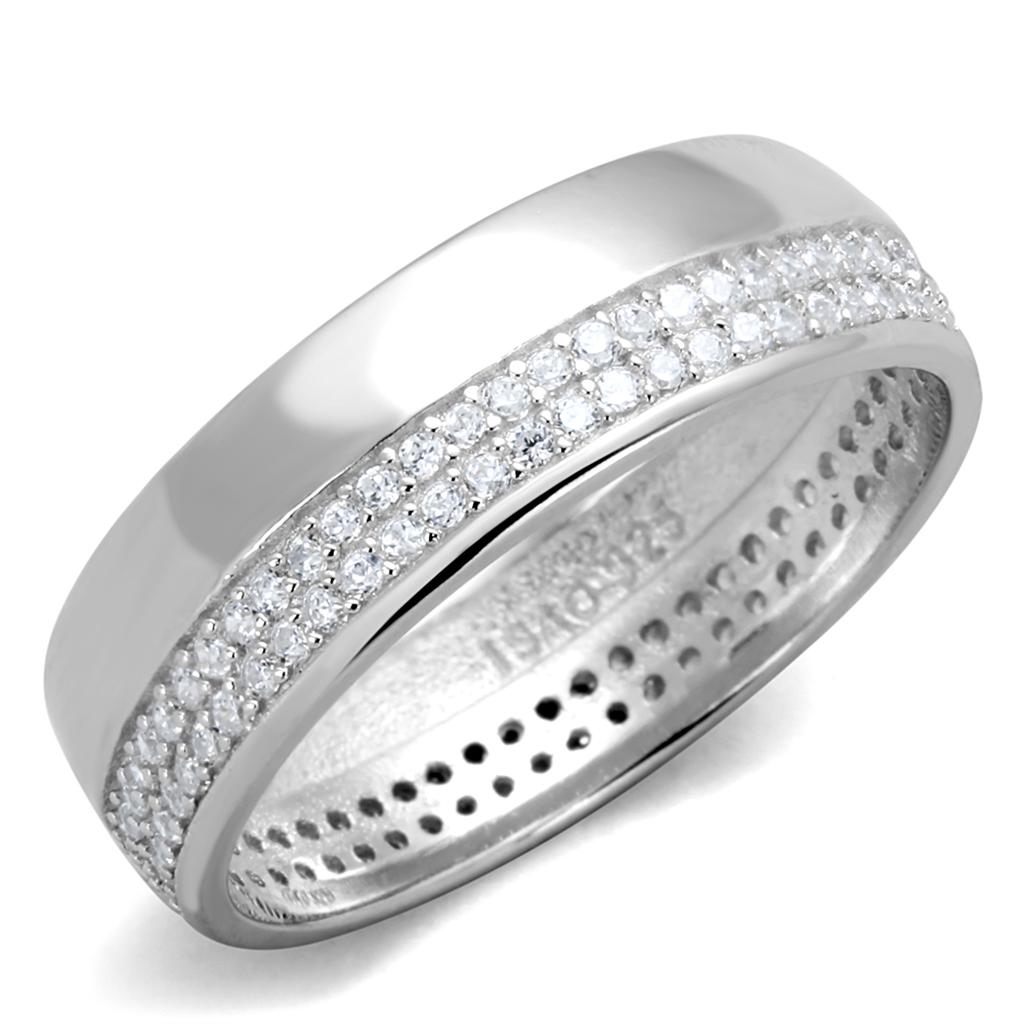 MATS375 - Rhodium 925 Sterling Silver Ring with AAA Grade CZ in Clear