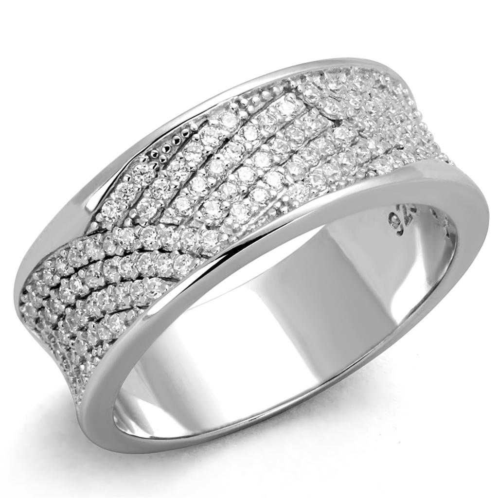 MATS376 - Rhodium 925 Sterling Silver Ring with AAA Grade CZ in Clear