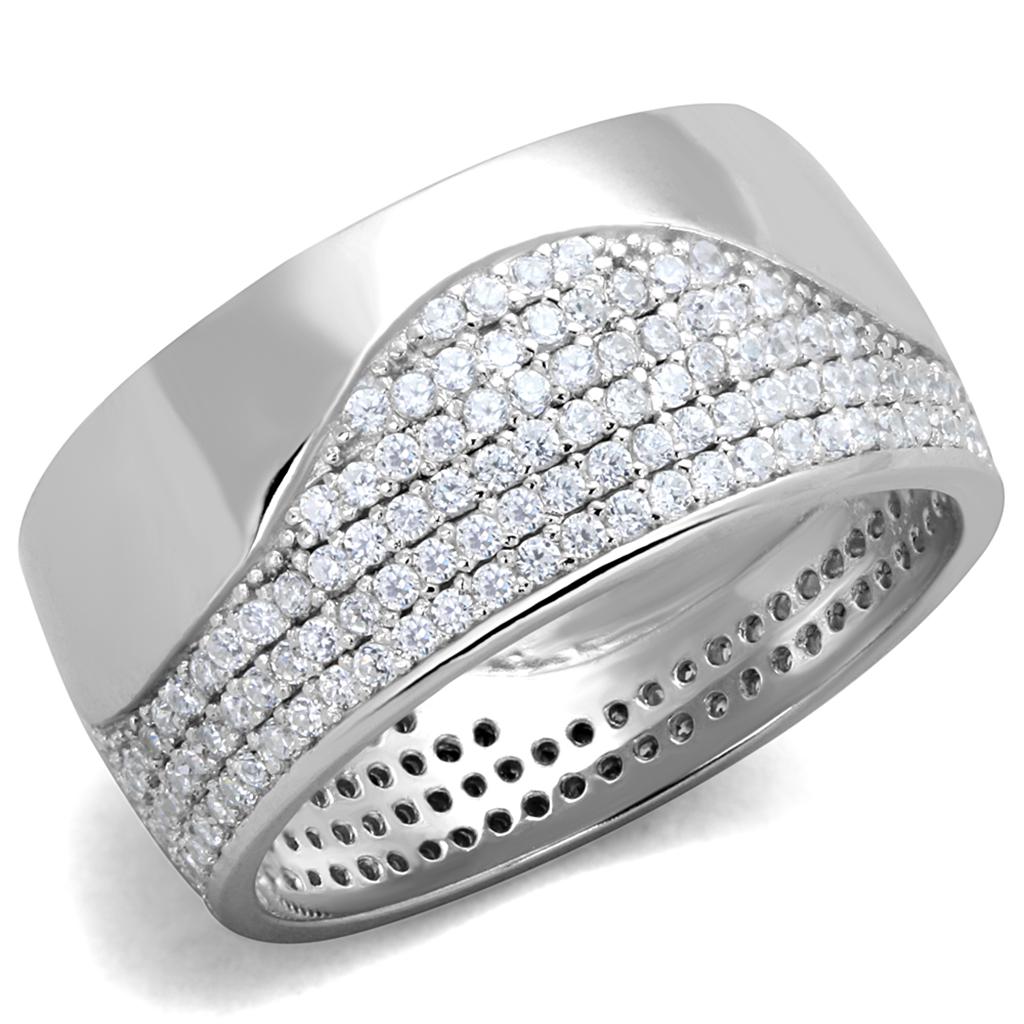 MATS378 - Rhodium 925 Sterling Silver Ring with AAA Grade CZ in Clear