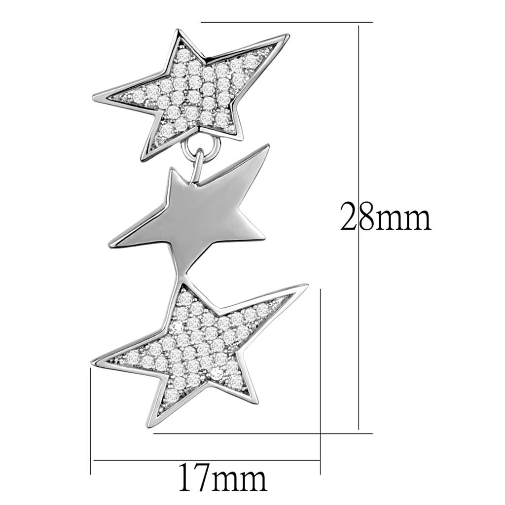 MATS381 - Rhodium 925 Sterling Silver Earrings with AAA Grade CZ in Clear