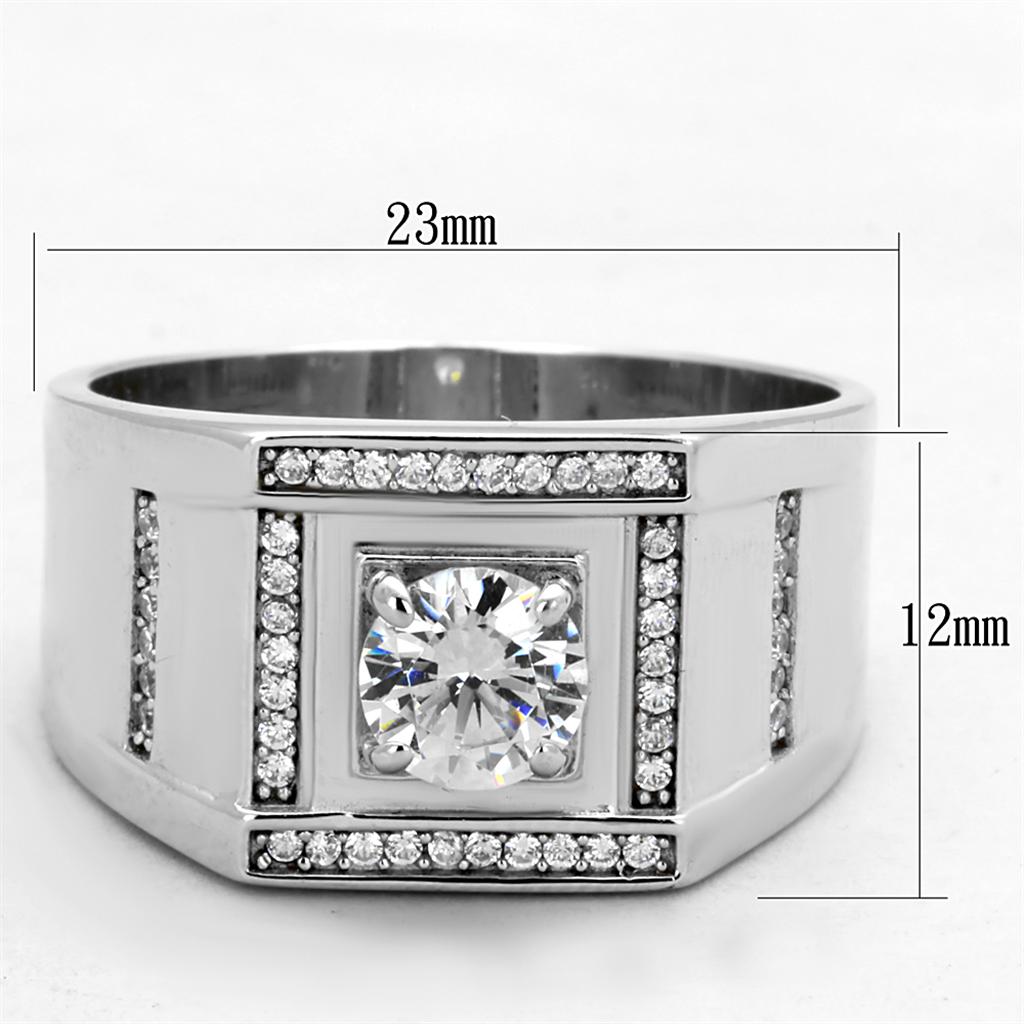 MATS386 - Rhodium 925 Sterling Silver Ring with AAA Grade CZ in Clear
