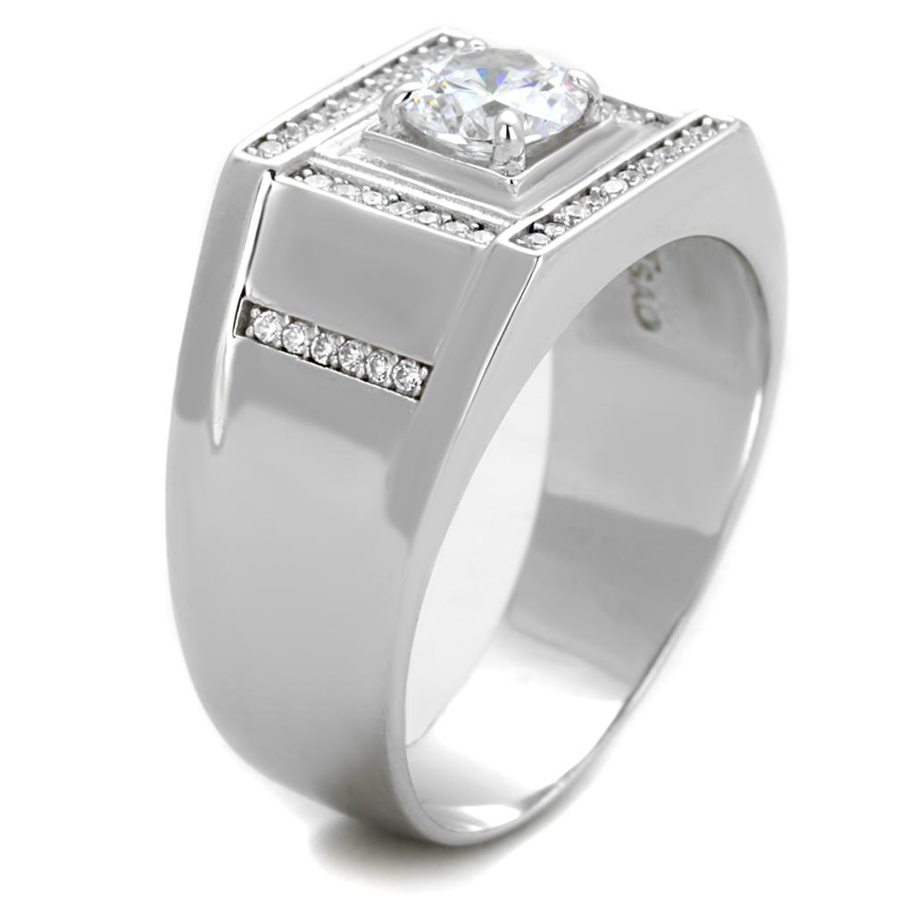 MATS386 - Rhodium 925 Sterling Silver Ring with AAA Grade CZ in Clear