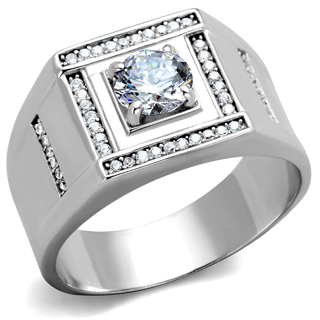 MATS386 - Rhodium 925 Sterling Silver Ring with AAA Grade CZ in Clear