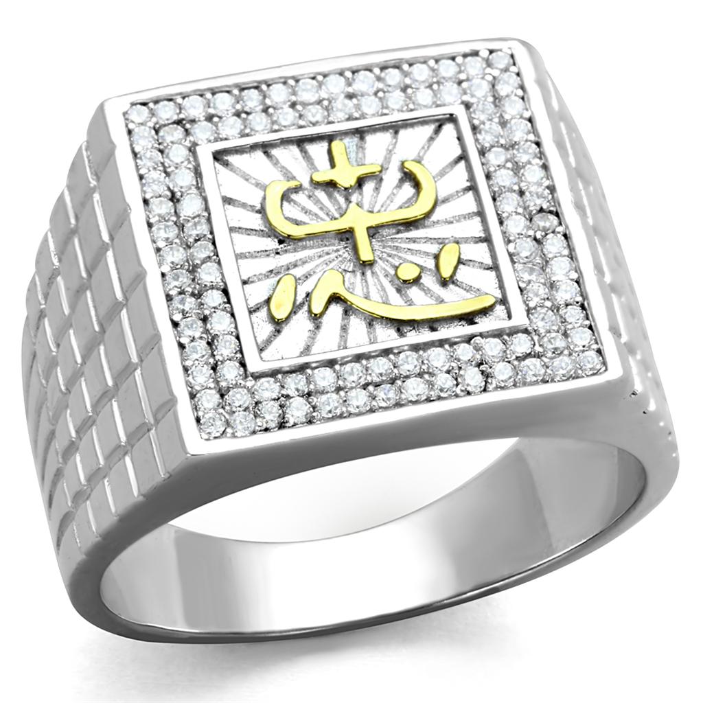 MATS389 - Gold+Rhodium 925 Sterling Silver Ring with AAA Grade CZ in Clear