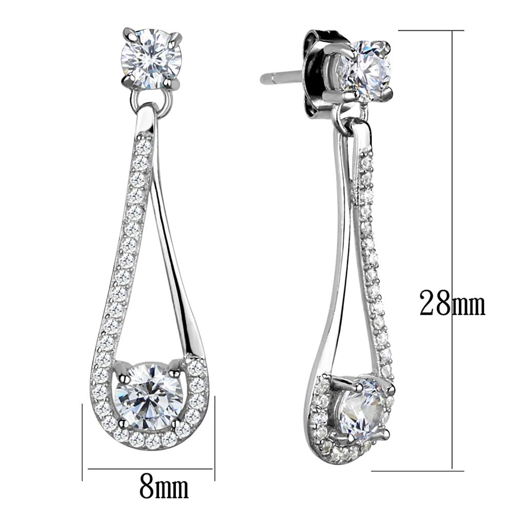 MATS390 - Rhodium 925 Sterling Silver Earrings with AAA Grade CZ in Clear