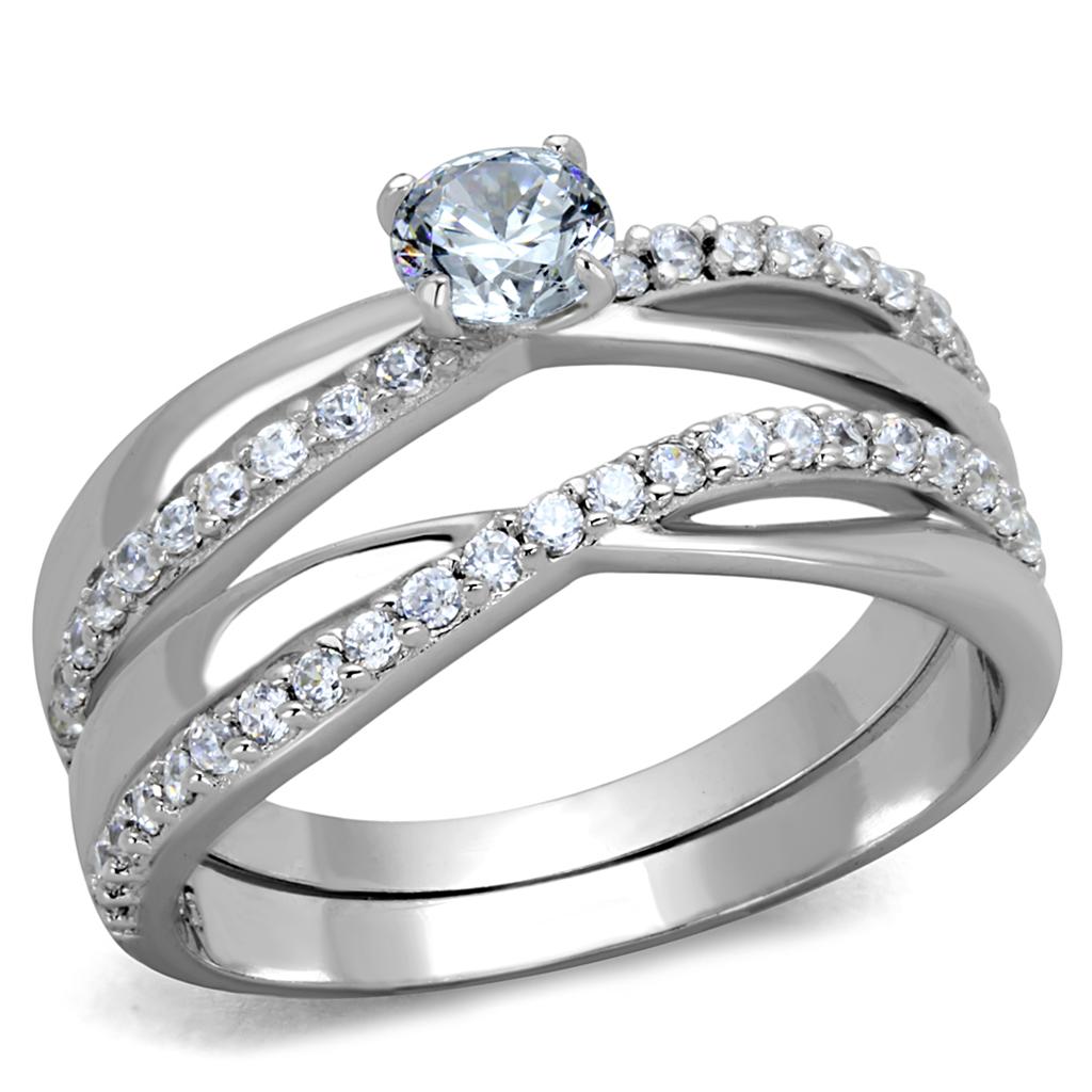 MATS396 - Rhodium 925 Sterling Silver Ring with AAA Grade CZ in Clear