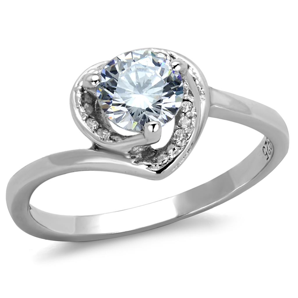 MATS398 - Rhodium 925 Sterling Silver Ring with AAA Grade CZ in Clear