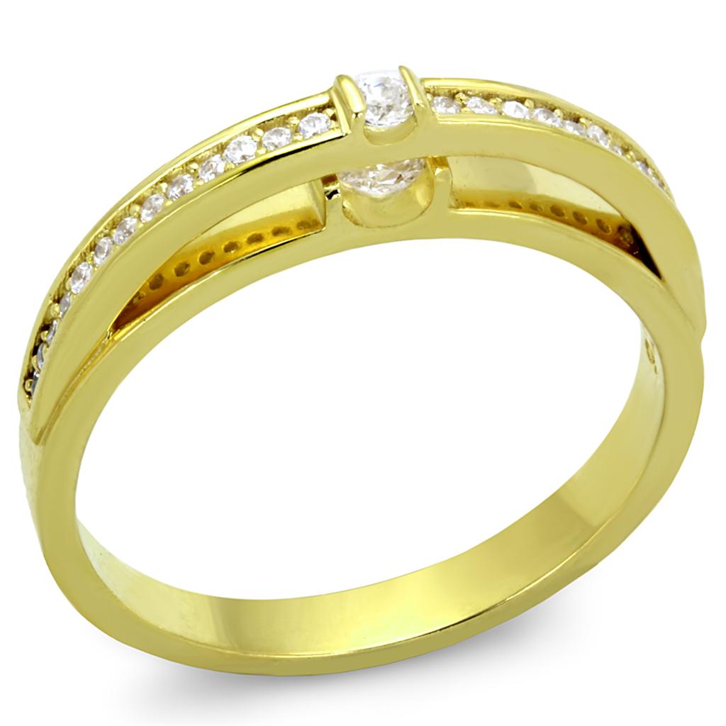 MATS403 - Gold 925 Sterling Silver Ring with AAA Grade CZ in Clear