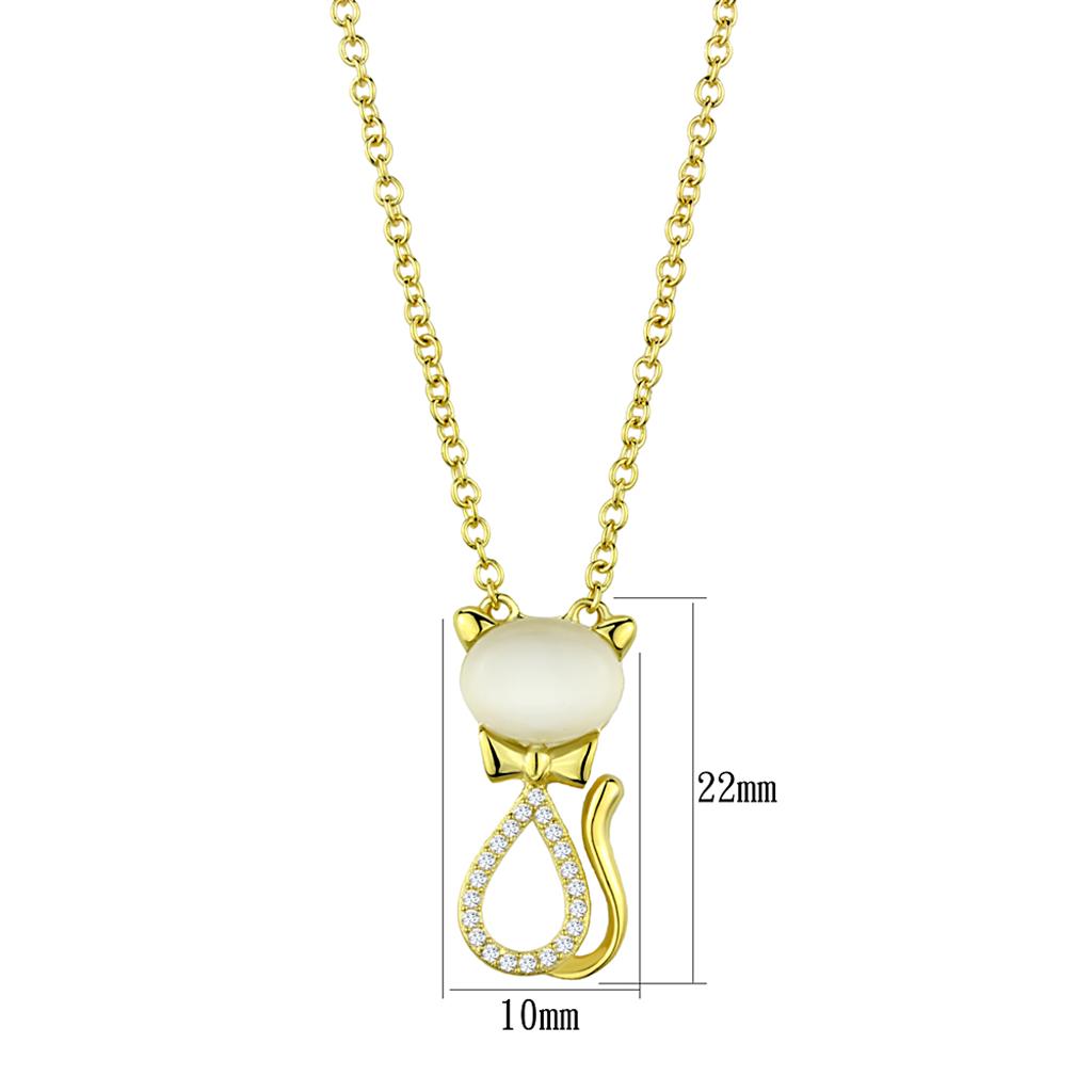 MATS409 - Gold 925 Sterling Silver Chain Pendant with Synthetic Cat Eye in White
