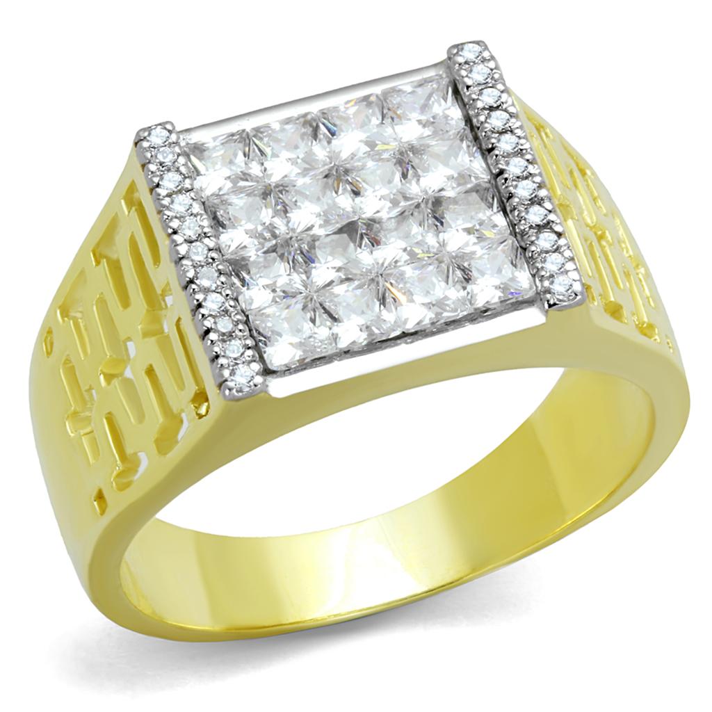 MATS412 - Gold+Rhodium 925 Sterling Silver Ring with AAA Grade CZ in Clear