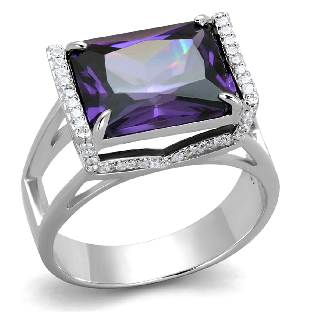 MATS417 - Rhodium 925 Sterling Silver Ring with AAA Grade CZ in Amethyst