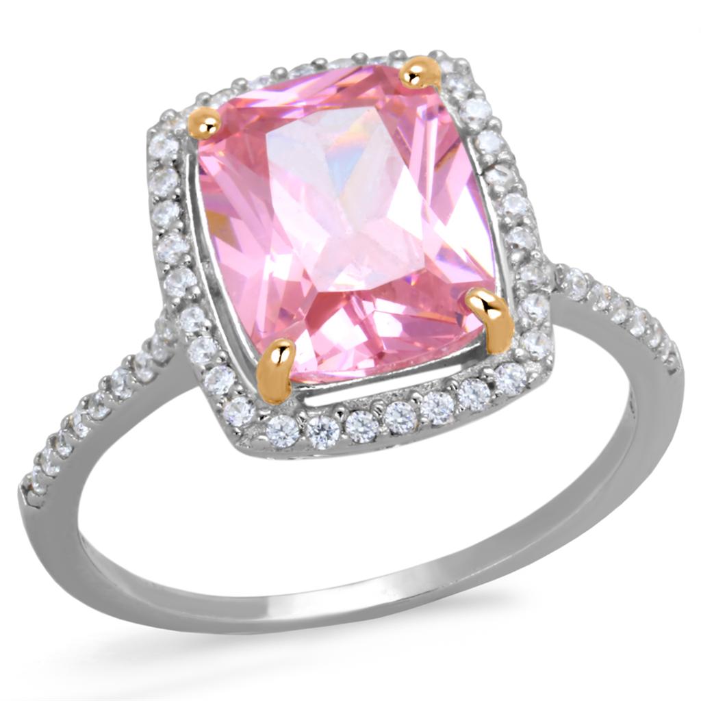 MATS418 - Rose Gold + Rhodium 925 Sterling Silver Ring with AAA Grade CZ in Rose