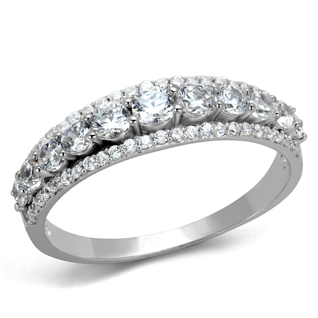 MATS429 - Rhodium 925 Sterling Silver Ring with AAA Grade CZ in Clear