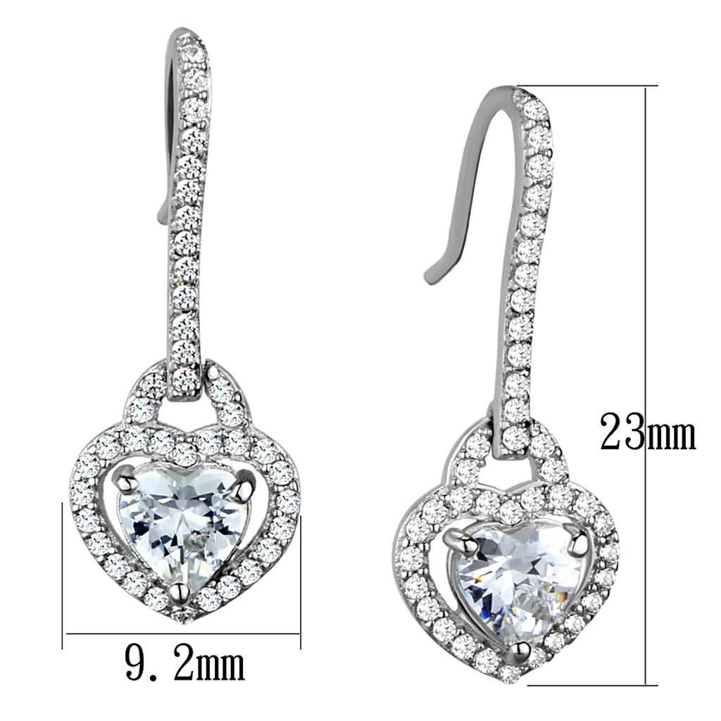 MATS439 - Rhodium 925 Sterling Silver Earrings with AAA Grade CZ in Clear