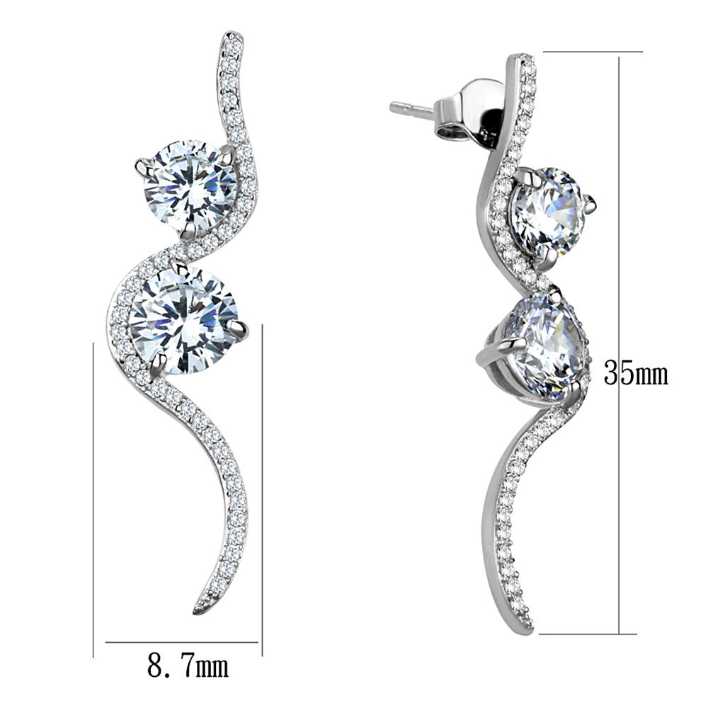 MATS441 - Rhodium 925 Sterling Silver Earrings with AAA Grade CZ in Clear