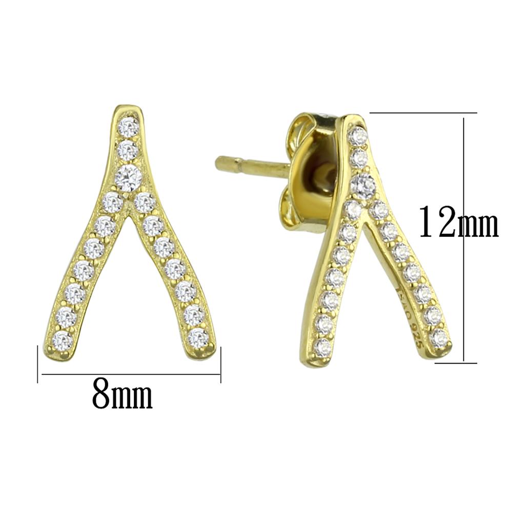 MATS443 - Gold 925 Sterling Silver Earrings with AAA Grade CZ in Clear