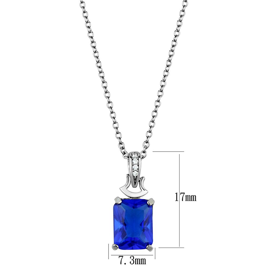 MATS449 - Rhodium 925 Sterling Silver Chain Pendant with Synthetic Synthetic Glass in Montana