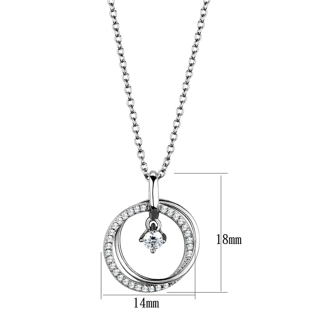 MATS451 - Rhodium 925 Sterling Silver Chain Pendant with AAA Grade CZ in Clear