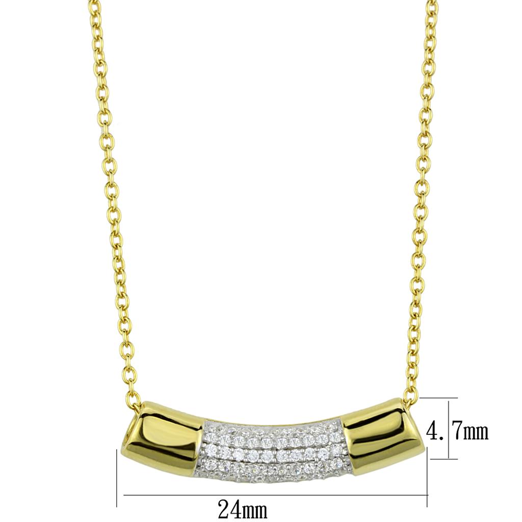 MATS452 - Gold+Rhodium 925 Sterling Silver Chain Pendant with AAA Grade CZ in Clear