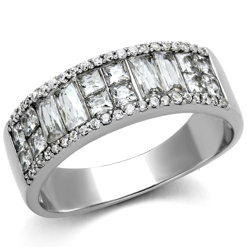 MATS460 - Rhodium 925 Sterling Silver Ring with AAA Grade CZ in Clear
