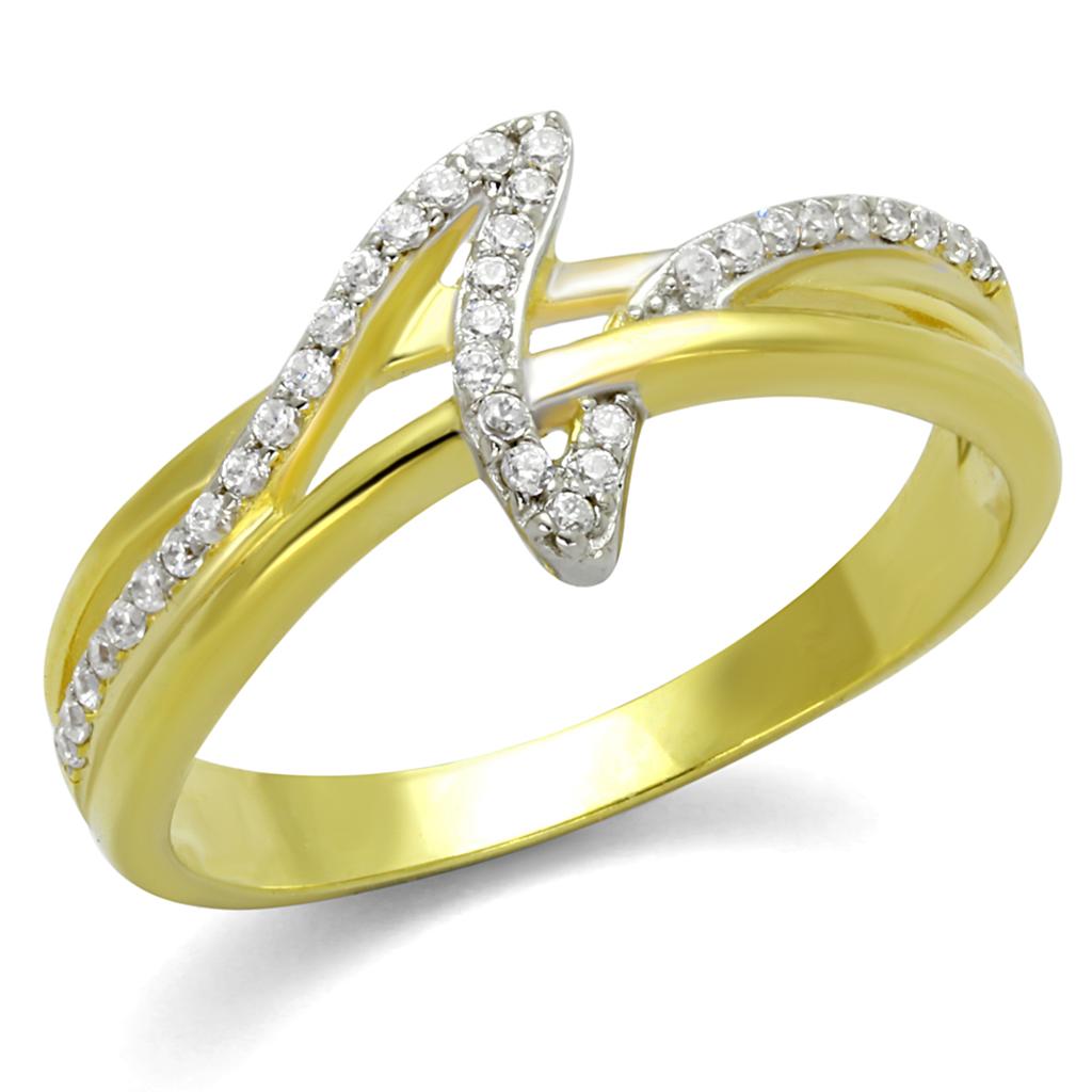 MATS461 - Gold+Rhodium 925 Sterling Silver Ring with AAA Grade CZ in Clear