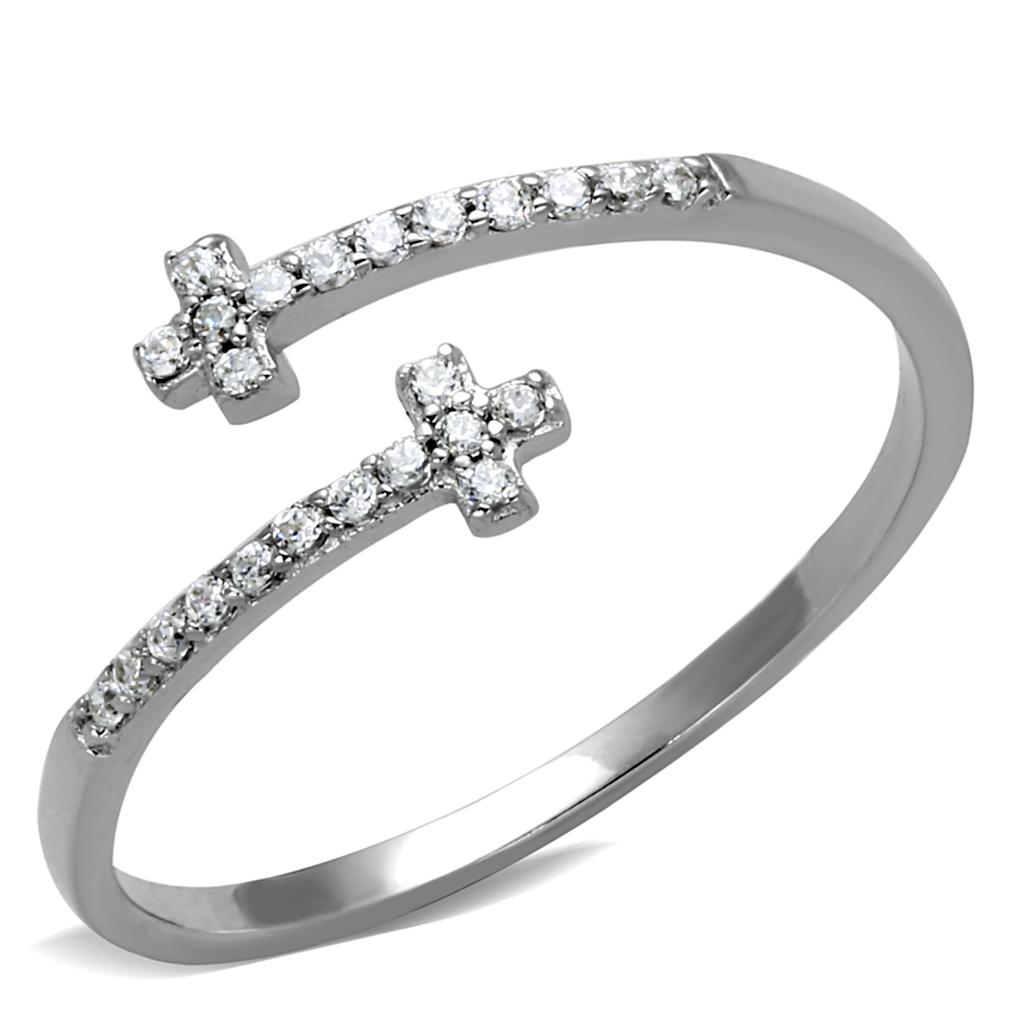 MATS463 - Rhodium 925 Sterling Silver Ring with AAA Grade CZ in Clear