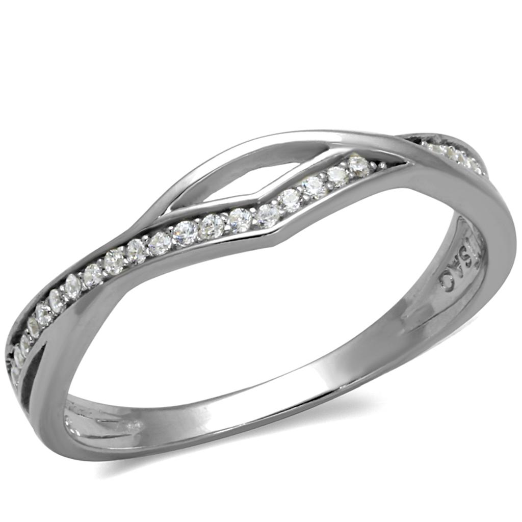 MATS471 - Rhodium 925 Sterling Silver Ring with AAA Grade CZ in Clear