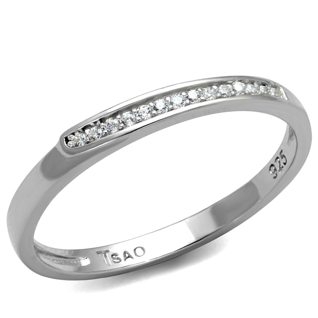 MATS472 - Rhodium 925 Sterling Silver Ring with AAA Grade CZ in Clear